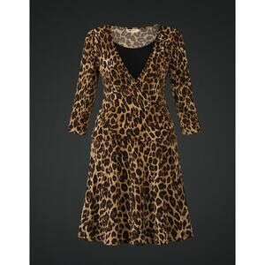 Studio 1 Leopard Print 2-Piece Top & Skirt Set Size 10 V-Neck Long Sleeve Flowy